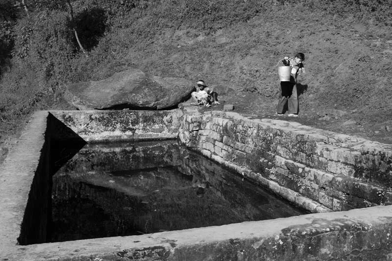 A spring-fed tank in the foothills providing rural drinking water supply in Mokokchung district, Nagaland